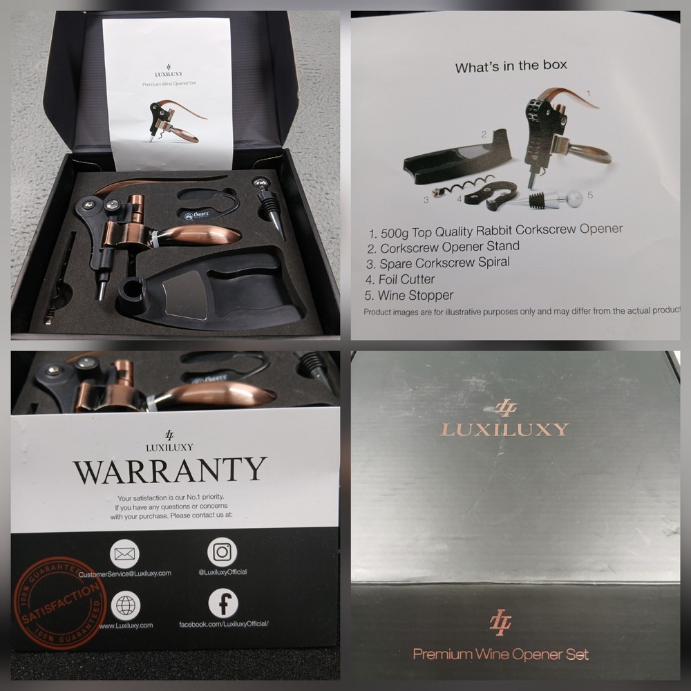 Luxiluxy Premium Wine Opener Set Rabbit Corkscrew Foil Cutter‎ Stopper NIB